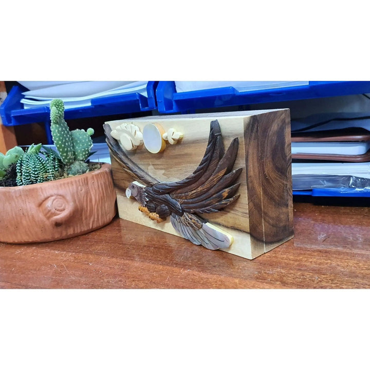 Mother of Pearl Soaring Eagle Hand-Carved Puzzle Box