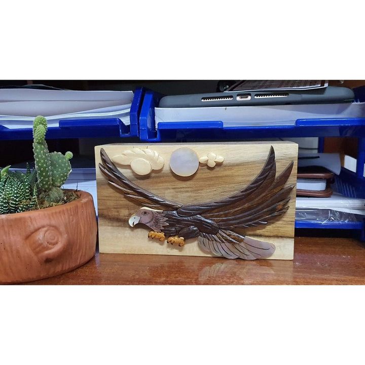 Mother of Pearl Soaring Eagle Hand-Carved Puzzle Box