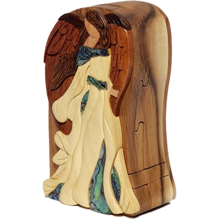 Mother of Pearl Standing Angel Hand-Carved Puzzle Box