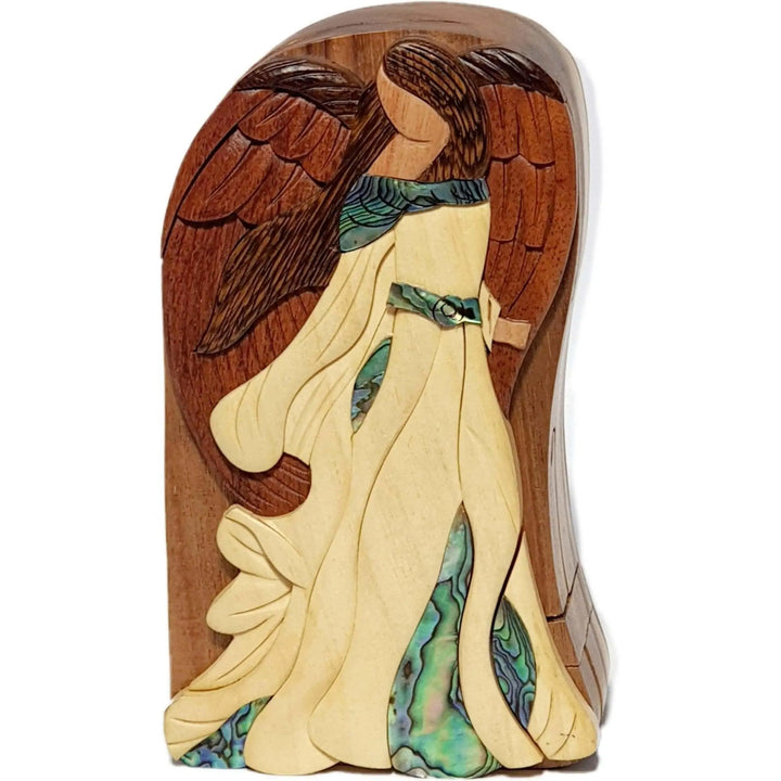 Mother of Pearl Standing Angel Hand-Carved Puzzle Box