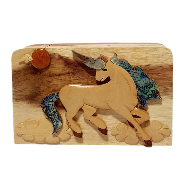 Mother of Pearl Unicorn Hand-Carved Puzzle Box