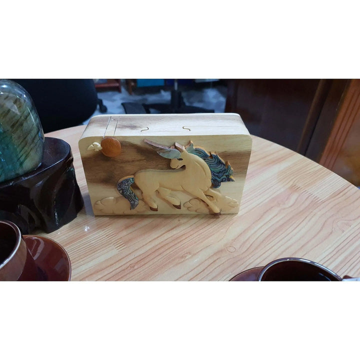 Mother of Pearl Unicorn Hand-Carved Puzzle Box