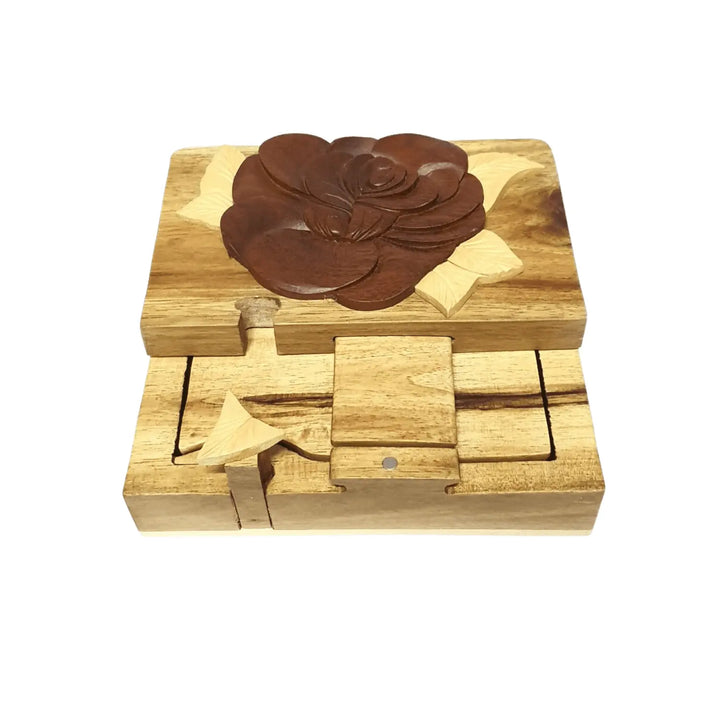 Mother's Love Rose Flower Hand-Carved Puzzle Box