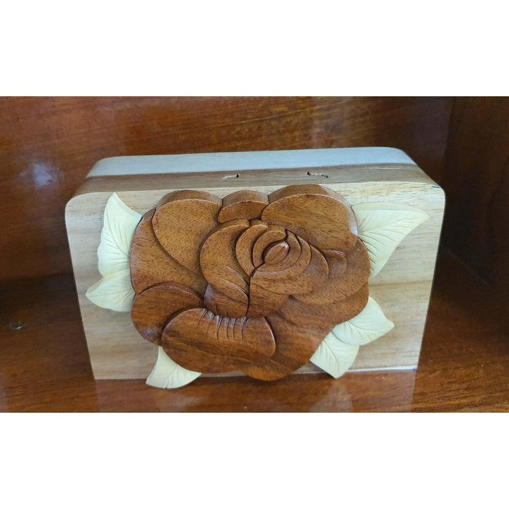 Mother's Love Rose Flower Hand-Carved Puzzle Box