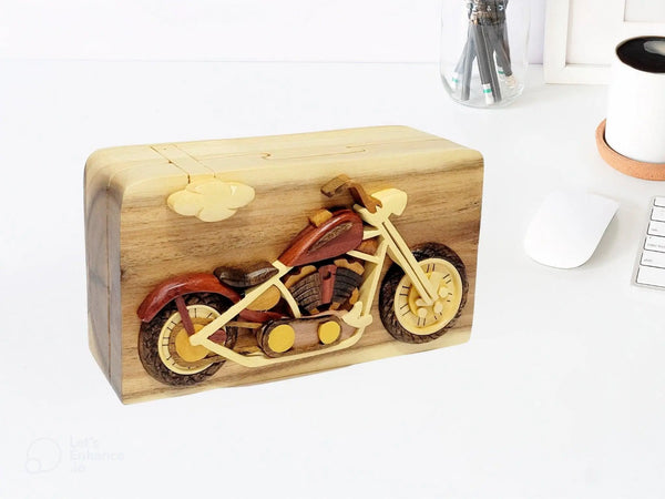 Motorcycle Bike Hand-Carved Puzzle Box
