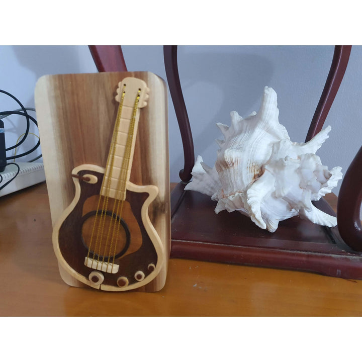 Music Guitar Pick Holder Hand-Carved Puzzle Box