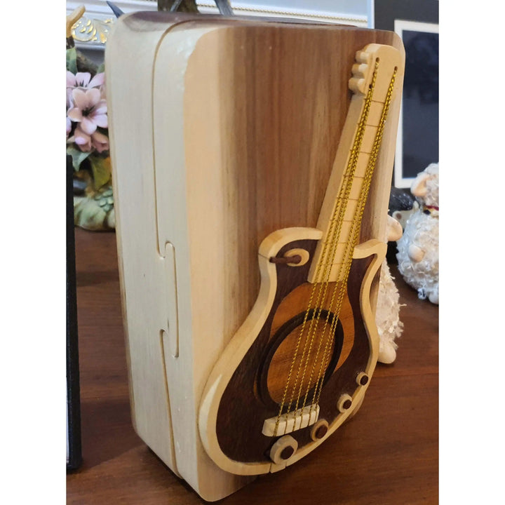 Music Guitar Pick Holder Hand-Carved Puzzle Box