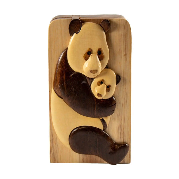 Panda and Baby Hand-Carved Puzzle Box
