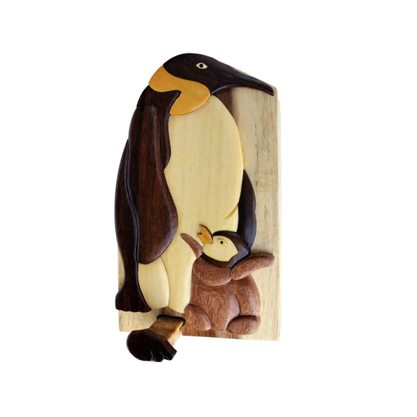 Arctic Sea Life Penguin and Baby Hand-Carved Puzzle Box