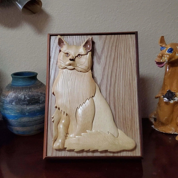 Persian White Cat Hand-Carved Pet Portrait