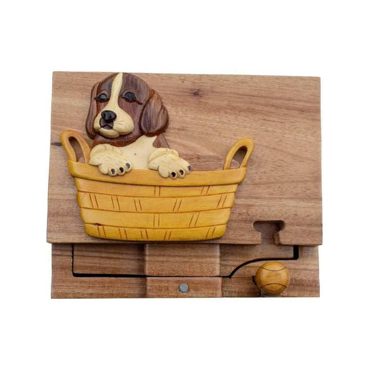 Play Dog Hand-Carved Puzzle Box