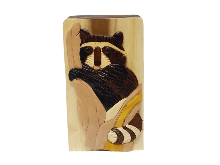 Racoon Hand-Carved Puzzle Box