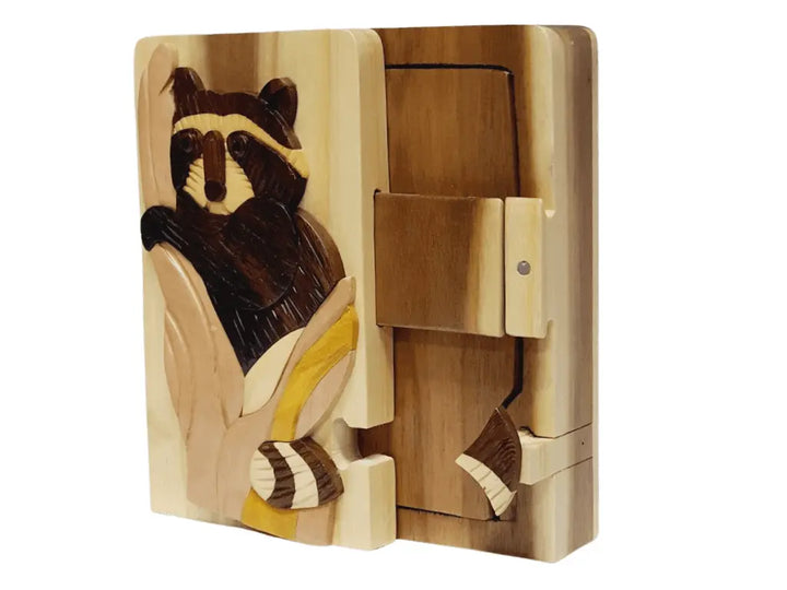 Racoon Hand-Carved Puzzle Box