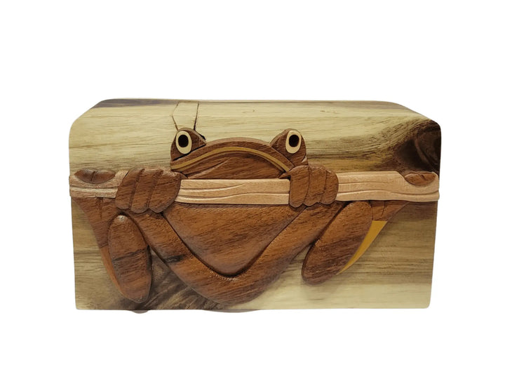 Rainforest Coqui Tree Frog Hand-Carved Puzzle Box