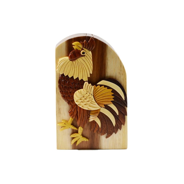 Rooster Chicken Little Hand-Carved Puzzle Box