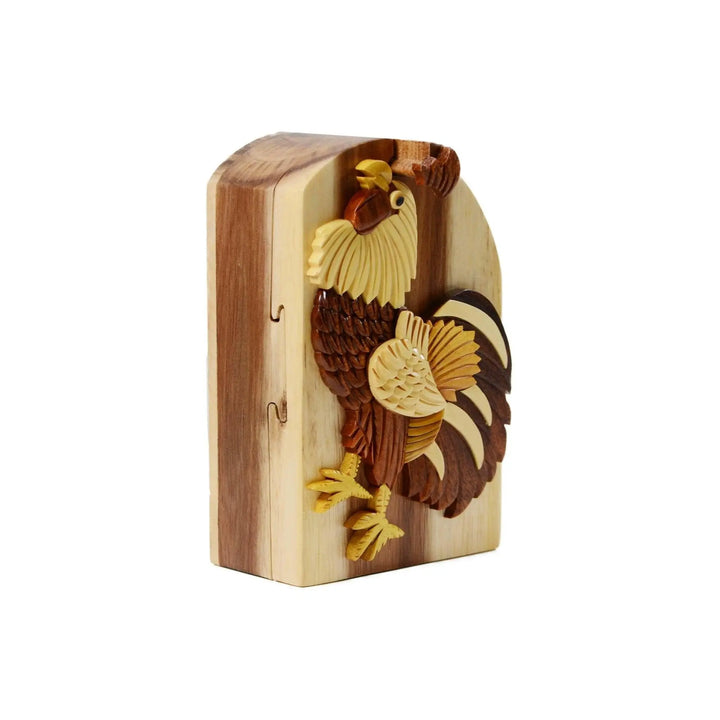 Rooster Chicken Little Hand-Carved Puzzle Box