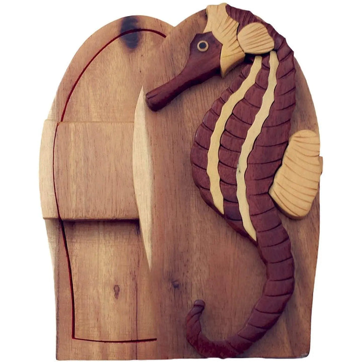 Seahorse Ocean Swimmer Hand-Carved Puzzle Box - Stash Box Dan