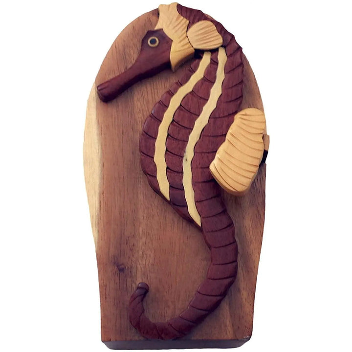 Seahorse Ocean Swimmer Hand-Carved Puzzle Box - Stash Box Dan