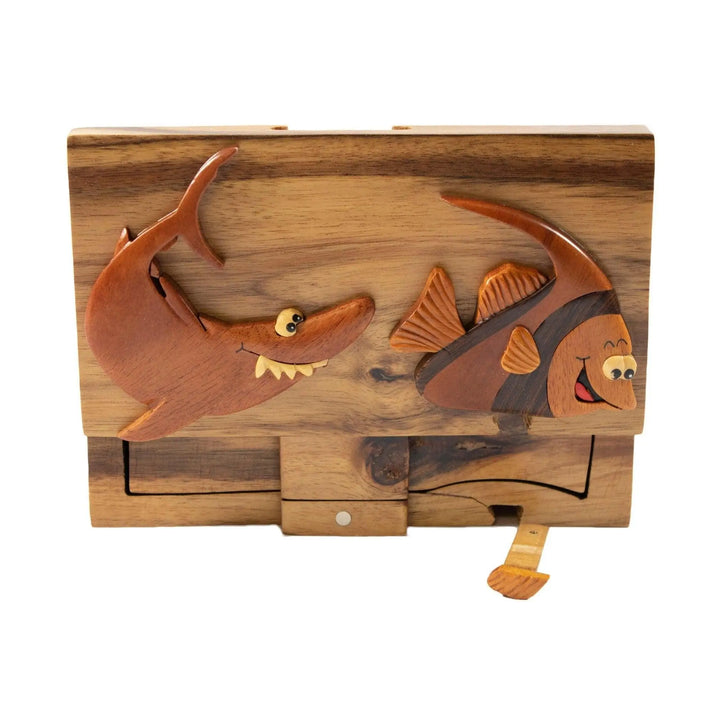Shark Bait Fish for Dinner Hand-Carved Puzzle Box - Stash Box Dan