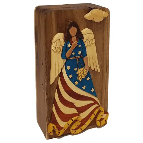 Star-Spangled Angel Hand-carved Puzzle Box - Stash Box Dan