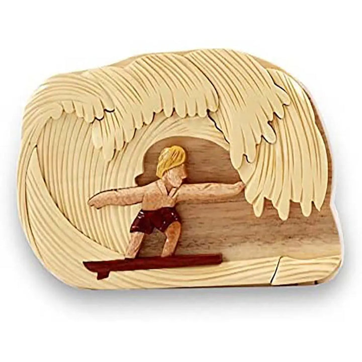 Surfer on the Beach Catching A Wave Hand-Carved Wall Art - Stash Box Dan