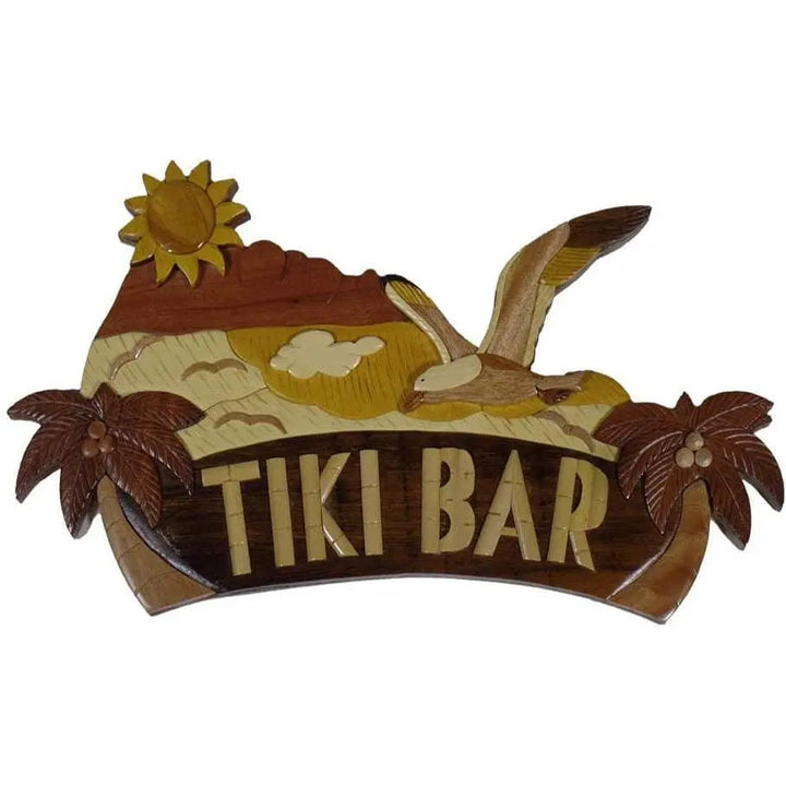 Tiki Bar Drinking Sign Hand-Carved From Exotic Hardwoods - Stash Box Dan