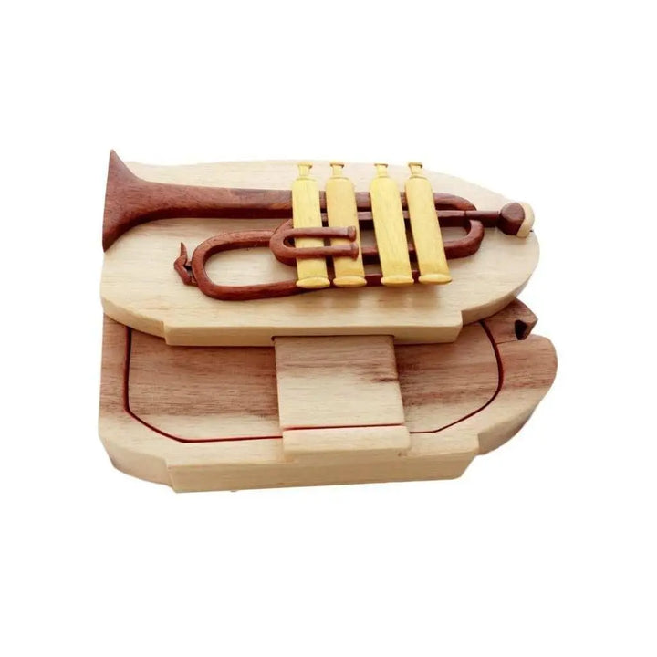 Trumpet Hand-Carved Puzzle Box - Stash Box Dan