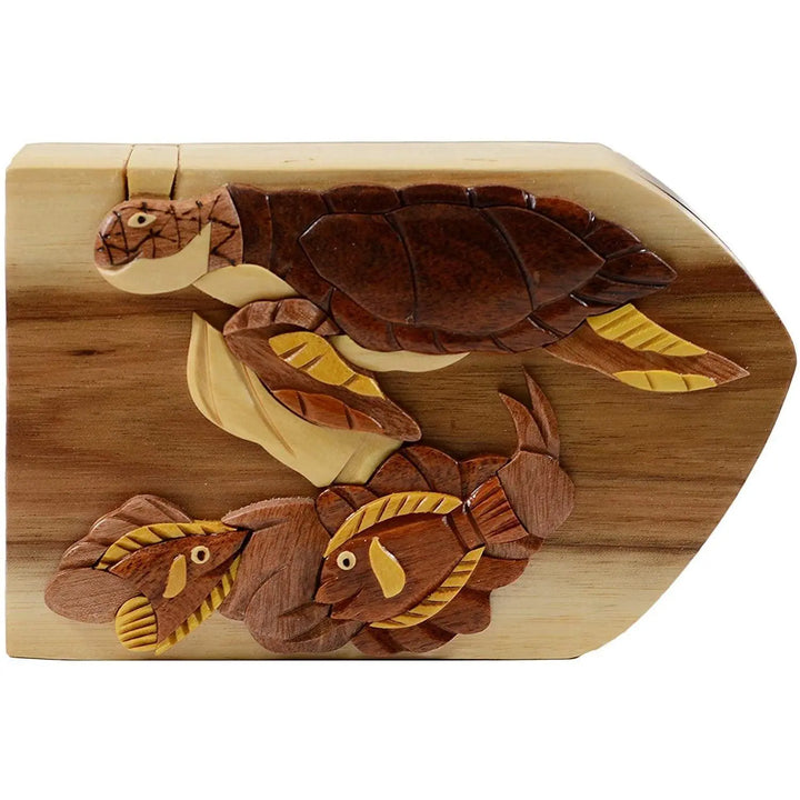 Turtle and Reef Fish Hand-Carved Puzzle Box - Stash Box Dan