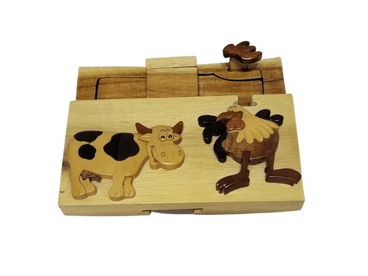 What's for Dinner (Cow and Chicken) Hand-carved Puzzle Box - Stash Box Dan