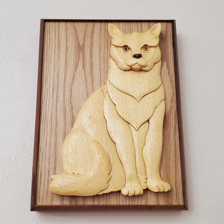 White Cat Hand-Carved Pet Portrait