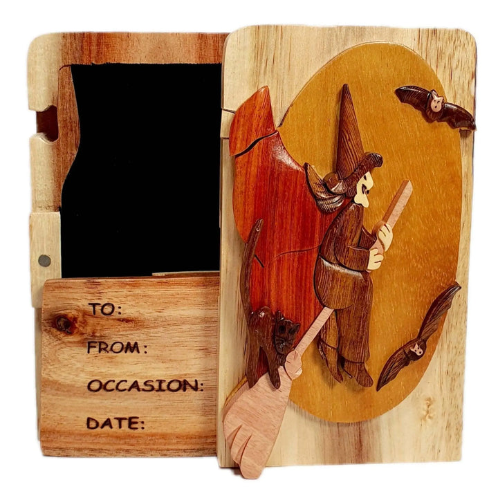 Wicked Old Witch Halloween Hand-Carved Puzzle Box - Stash Box Dan