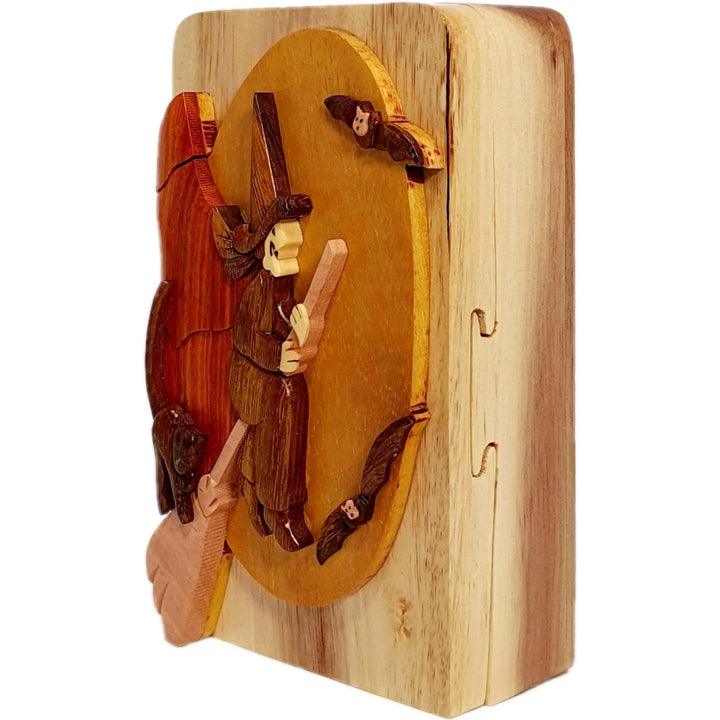 Wicked Old Witch Halloween Hand-Carved Puzzle Box - Stash Box Dan